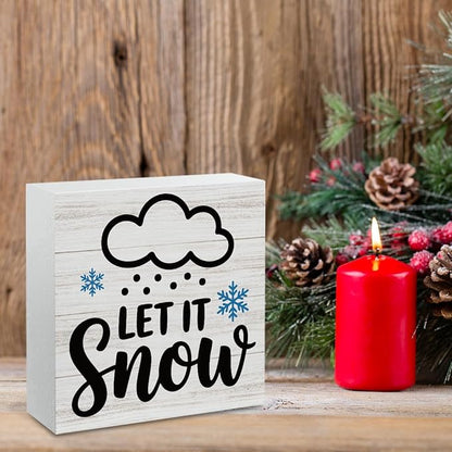 Christmas Decor Christmas Sign Decorations for Home Let It Snow Sign for Home Office Desk Table Cubicle Shelf Xmas Desk Accessories 5 x 5 inch