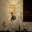N02 Boho Rattan Wall Sconce with Plug in Cord, Adjustable Dimmable Rattan Shade & S-Shape Arm for Aztec Boho Home Decor, Bohemian Wall Mounted Lighting