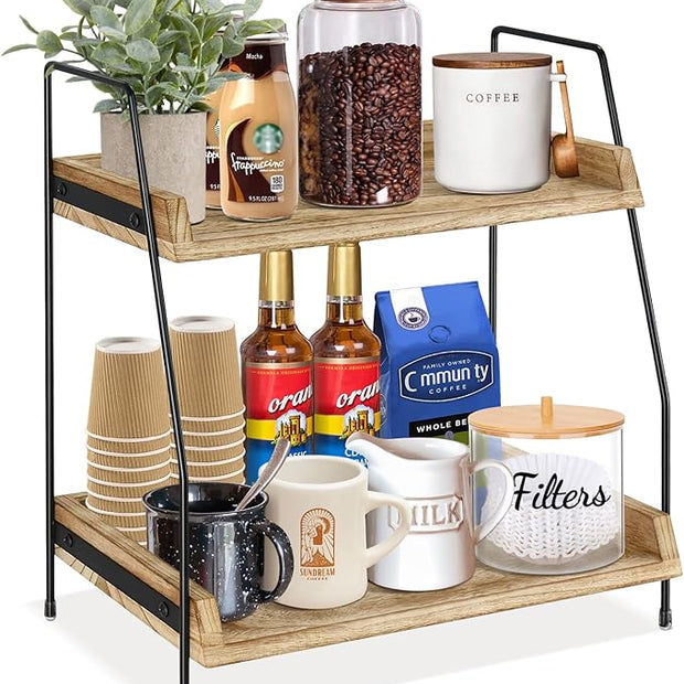 Yusepure Coffee Bar Accessories and Organizer Countertop, Coffee Station Organizer Kitchen Counter Shelf Organizer,Coffee Condiment Storage,Cup Lid Holder Countertop Shelf for Bathroom (Brown)