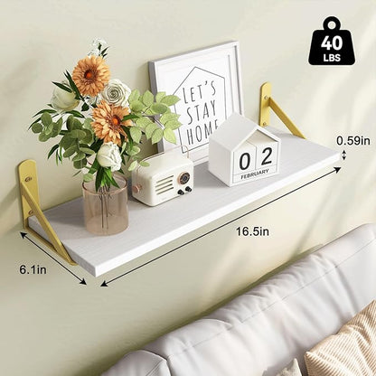 Fixwal Floating Shelves for Wall, Wood Wall Mounted Shelves for Bedroom, Bathroom, Living Room, Kitchen Storage and Decor(White, Set of 3, 16.5 Inch)