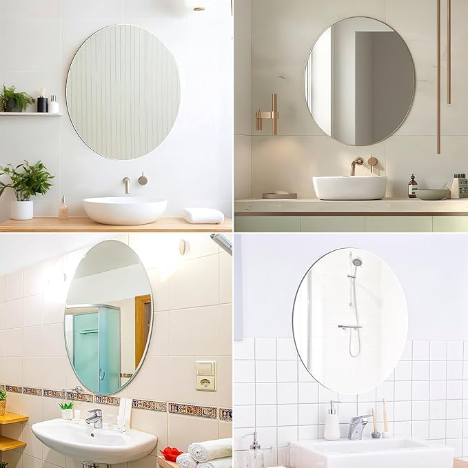 JUNEBRUSHS Oval Mirror, Acrylic Oval Bathroom Mirrors Unbreakable Frameless Wall-Mounted Mirrors for Wall Bedroom Home Decor