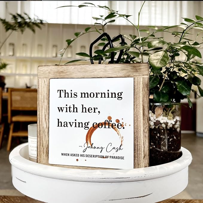 Coffee Decor Set, Wooden Box Signs for Home Decor, Farmhouse Wood Sign, Cafe Table Desk Decortion, This Morning With Her Having Coffee Sign