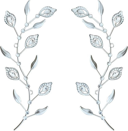 2 Pcs Metal Leaf Wall Art Crystal Bling Decorations Silver Leaves 3D Iron Handmade Home Decor Hanging Minimalist Accents Modern Set for Living Room Bathroom Bedroom Dining Room Hallway