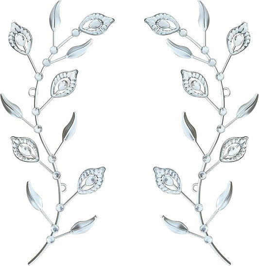 2 Pcs Metal Leaf Wall Art Crystal Bling Decorations Silver Leaves 3D Iron Handmade Home Decor Hanging Minimalist Accents Modern Set for Living Room Bathroom Bedroom Dining Room Hallway