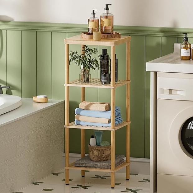 AmazerBath Bamboo Bathroom Shelf, 4-Tier Bathroom Storage Shelf, Multifunctional Storage Rack for Living Room Bedroom Kitchen, Space Saver