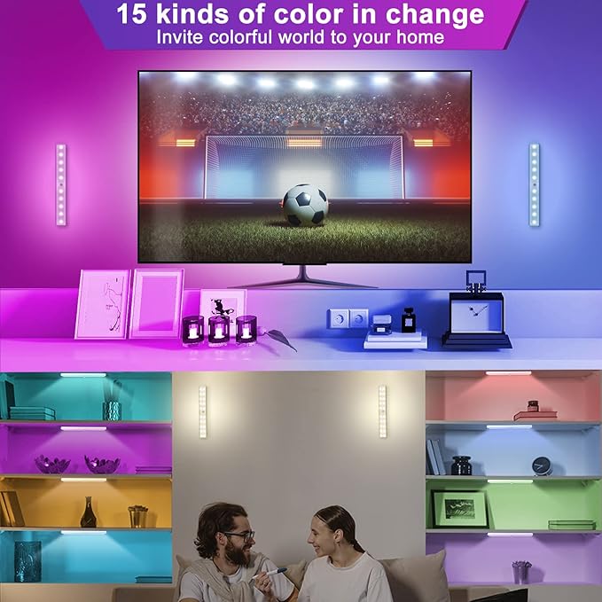 Remote Control RGB Lights Under Cabinet Lighting Rechargeable, 48-LED Wireless Kitchen Counter Lights Closet Light RGB Bar Perfect for Indoor Pantry Display Shelf Hallway 1 Pack, 15 Color Changing