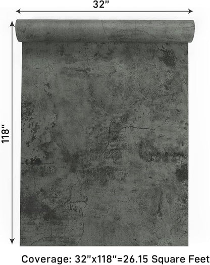 VaryPaper Large Industrial Style Concrete Wallpaper 32''x118'' Thick Peel and Stick Concrete Countertop Contact Paper Waterproof Self Adhesive Grey Cement Wall Paper Roll for Bathroom Bedroom Kitchen