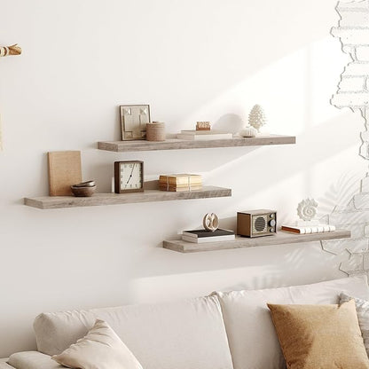 Floating Shelves for Wall, 1.5" Thick Wall Shelf Set of 3 with Invisible Brackets, L39.4 x W7.9 Hanging Book Shelves Farmhouse Home Decor for Bathroom, Living Room, Bedroom, Greige 10301BJP3BG