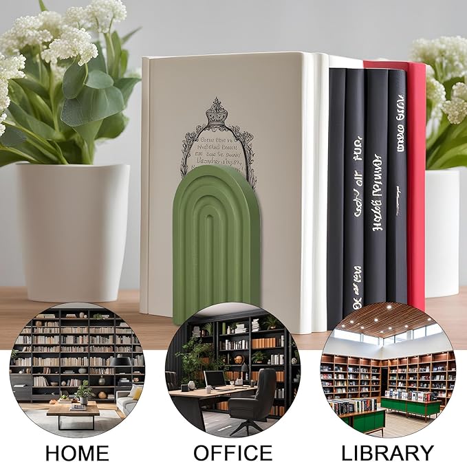 Whaline 4Pcs Boho Arch Wood Bookends Sage Green Rainbow Wooden Book Stands Decorative Non Skid Book Stoppers Study Cute Bookend for Back to School Heavy Books Home Office Library Kitchen (4 Colors)
