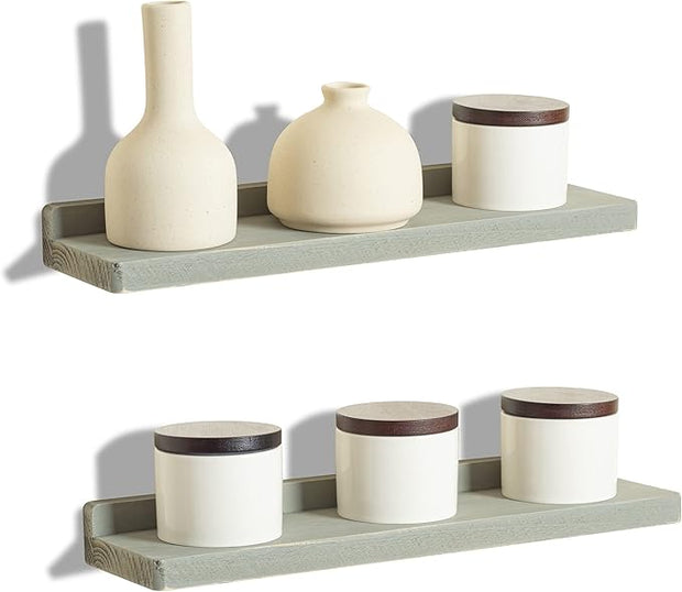 Freezing point Floating Shelves for Wall Set of 2 Natural Wood 16Inch Wall Shelf Decor Plant Display Collectibles Mounted Kitchen Bathroom Bedroom Corner Decorative Storage Stand Grey