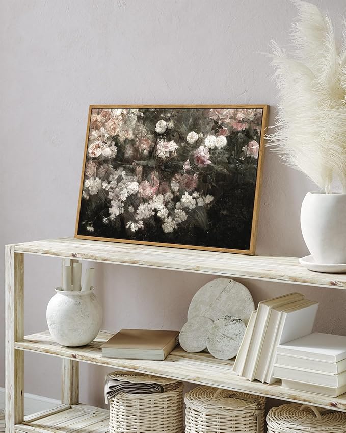 InSimSea Framed Canvas Wall Art Vintage Decor, Home Decor Garden in May Flower Large Art Aesthetic, Rustic Wall Decoration for Bedroom Living Room Bathroom, 16