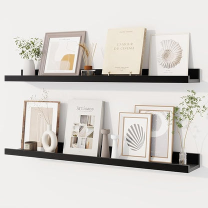 Dreamland Picture Ledge Shelf for Wall, Floating Shelves Set of 2, 32 Inch Long Floating Shelves with Lip for Living Room, Bedroom, Bathroom, Kitchen, Black