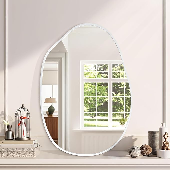 Asymmetrical Bathroom Mirror Irregular Wall Mirror Modern Metal Frame Unique Shape Wall Mounted Vanity Artistic Mirrors Decorative for Living Room Bedroom Entryway 22