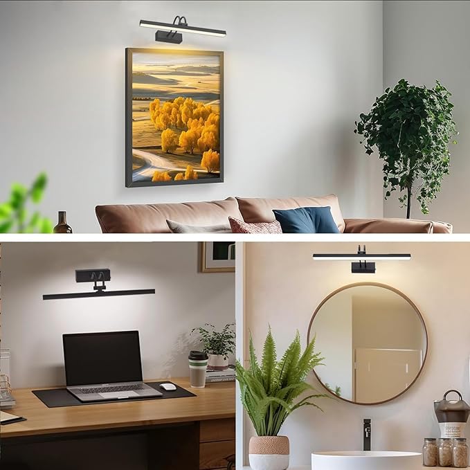 FUNCHDAY Picture Light Rechargeable, Wireless Picture Lights for Wall with Remote, 280LM Dimmable Timer Set Gallery Light, 13inch Metal Battery Operated Art Lighting for Paintings,Frame (Black)