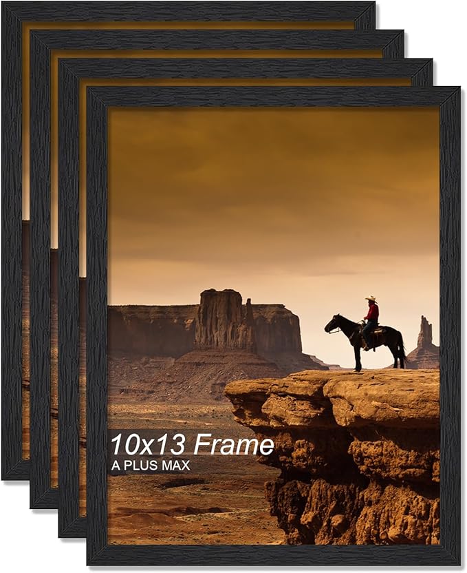 A PLUS MAX 10x13 Picture Frame Set of 4, Black Engineered Wood Frame for 10 x 13 Inch Picture Poster Photo, Light Weight 10 by 13 Frame with Wood-grain for Wall - 4 Pack/Black/10 x13