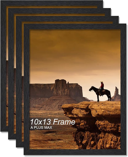 A PLUS MAX 10x13 Picture Frame Set of 4, Black Engineered Wood Frame for 10 x 13 Inch Picture Poster Photo, Light Weight 10 by 13 Frame with Wood-grain for Wall - 4 Pack/Black/10 x13