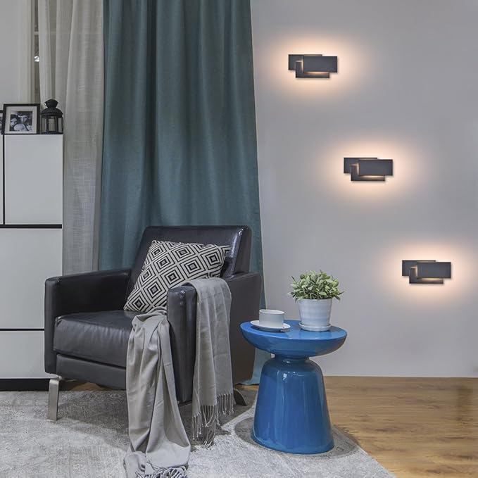 Ralbay Black Wall Sconces Indoor 24W Modern LED Wall Light for Bedroom Up and Down Wall Mount Lighting, Warm White 3000K