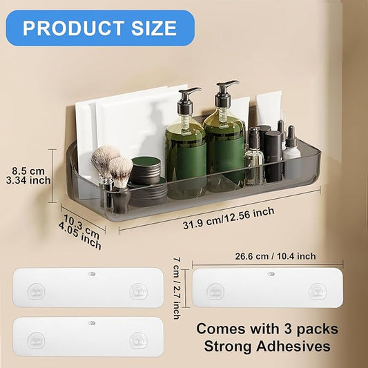 Diesisa 2pc Acrylic Wall Mounted Shower Caddy, Adhesive Shelf, Bathroom Shelves for Wall, Self Adhesive Organizer, No Drilling Hang Walls, for Bathroom, Kitchen, Living Room