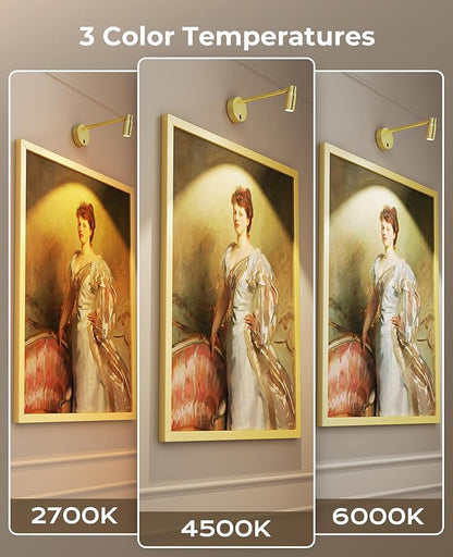 Zoomable Picture Light for Wall, Battery Operated Art Light for Paintings CCT Dimmable Spotlight for Wall Art Wall Light with Remote Control for Living Room Gallery Dartboard Bathroom Light Gold