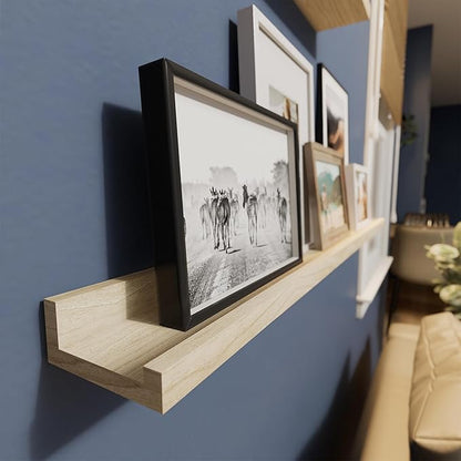Wallniture Denver 36 inch Floating Shelves for Wall, Narrow Picture Ledge Shelf, Shelves for Living Room Wall Decor, Natural Wood, Set of 2