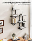 3 Tier Floating Shelves, Set of 2 Wall Shelves for Living Room, Modern Geometric Wooden Shelf for Wall Decor, Hanging Storage Shelf for Bedroom Bathroom Kitchen Home Office (Black)