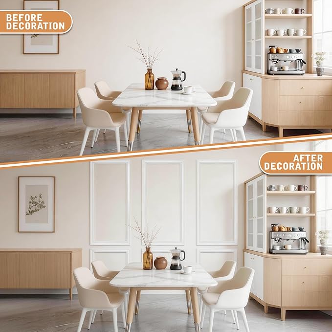 3 Set Peel and Stick Wall Molding Kit Pre Cut White 3D Wall Molding Kit Self Adhesive Wainscoting Panels for Hallway Living Room Bedroom Home Accent Walls Decor