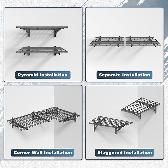 2 Pack Heavy Duty Garage Wall Shelving Set (2x3ft), Wall Mounted Garage Shelves 700lbs Capacity, 24
