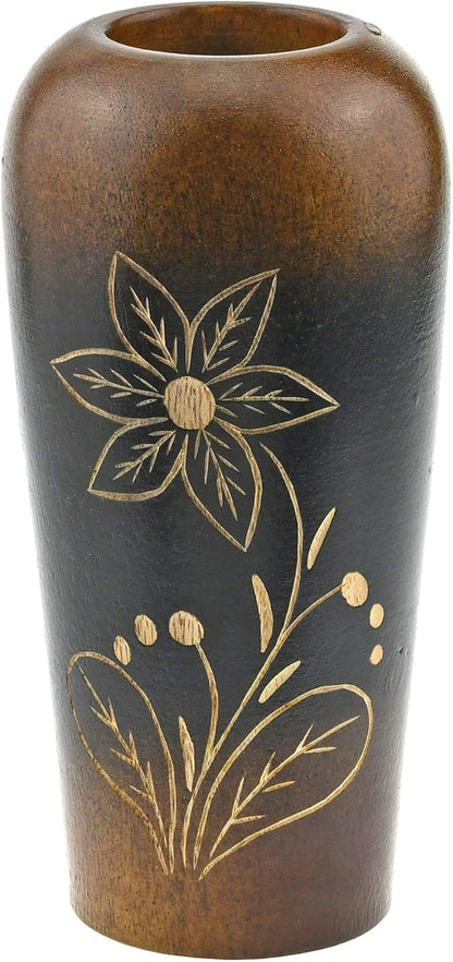 AeraVida Blooming Delicate Daisy Mango Tree Wood Flower Vase | Hand-Carved Brown and Black Decorative Piece for Home Décor | Handmade Natural Wooden Accent for Dried or Artificial Blooms