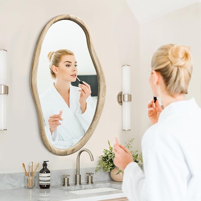 JJUUYOU Irregular Mirrors for Wall Asymmetrical Bathroom Mirror 30