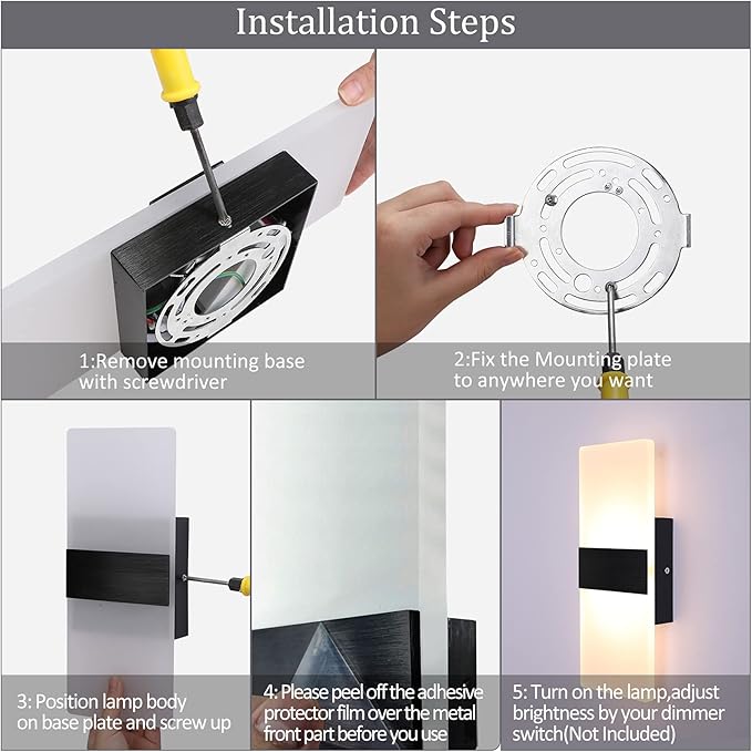 Lightess Modern Wall Sconce Dimmable Sconce Wall Lighting 12W Black Indoor Wall Lamp Acrylic Wall Mounted Lighting Fixture for Bedroom Living Room Hallway, Warm White