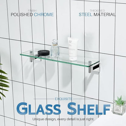 KOKOSIRI Bathroom Shelves Wall Mounted Floating Glass Shelf Polished Stainless Steel 20-Inch Hanging Rack for Storage/Room Decor 2 Pack B1105CH-L20-P2