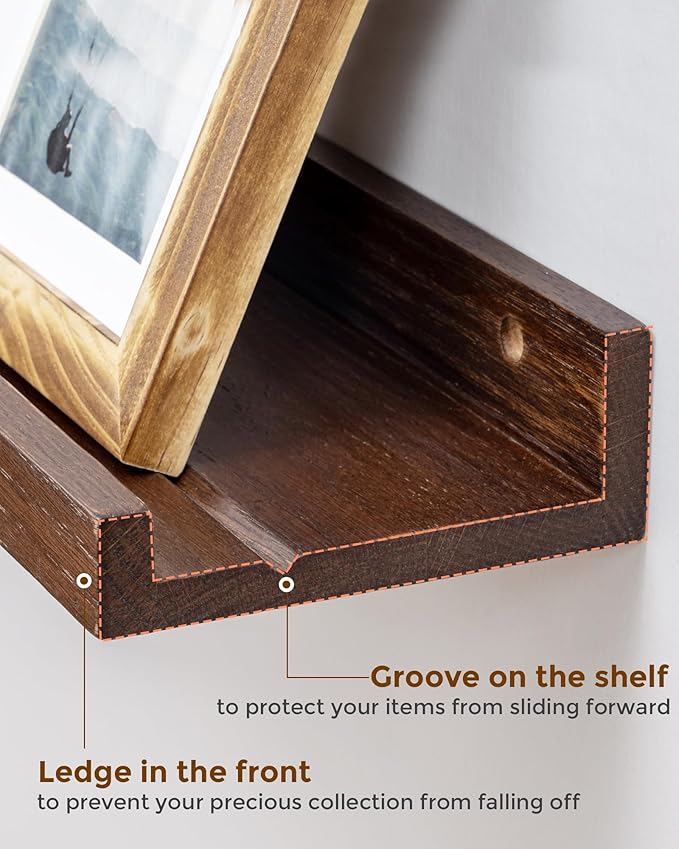 Axeman Oak Picture Ledge Shelf, 48 Inch Floating Shelves Set of 2, Solid Oak Wood Wall Shelves with Lip, Wall Decor Storage for Bedroom Living Room Bathroom Kitchen Nursery Photo Picture, Walnut