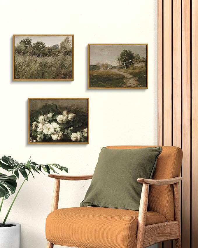 InSimSea Framed Canvas Wall Art Decor, Vintage Countryside Decor for Living Room Bedroom, Eathry Moody Art, Painting for Bathroom Office Hallway Room, 12
