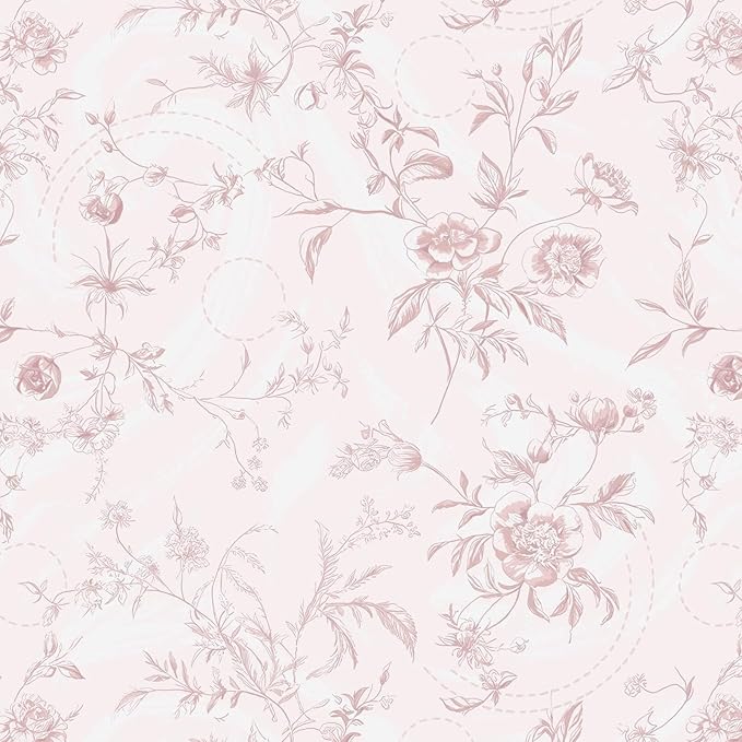 Ismoon Floral Wallpaper Peel and Stick Pink Stick on Wall Paper Vintage French Contact Paper for Cabinet Textured Removable Self Adhesive Wallpaper Vinyl Roll Shelf Deco, 17.3x787in