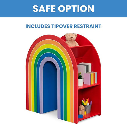 Delta Children Rainbow Bookcase – Greenguard Gold Certified Kids Bookshelf and Toy Storage, Montessori Bookcase for Playroom, Nursery and Classroom, Colorful Kids Book Shelf, Natural Finish