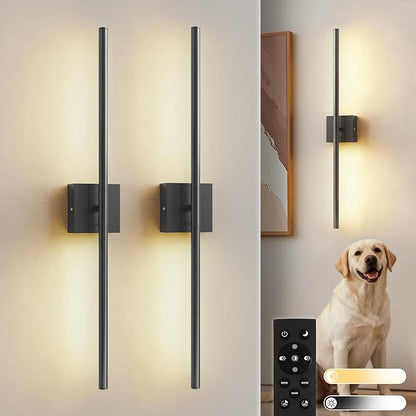 L LOHAS LED Battery Operated Wall Sconces Set of 2, Battery Wall Sconce 10000mAh, Black Rechargeable Sconces 3CCT, 28.1 Inch Wireless Wall Lights, Sconce Wall Decor for Bedroom, Living Room