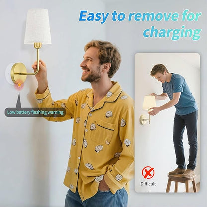 JESLED Battery Operated Wall Sconce Set of 2, 15000mAh Rechargeable Wall Lights with Timer Function, Magnetic Mounting & Dimmable, Wireless Wall Lamp for Bedroom, Living Room, Bulb Included