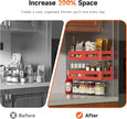4 Pack Strong Magnetic Spice Rack for Refrigerator, Multipurpose Magnetic Shelf for Fridge with 4 Hooks for kitchen and Bathroom Organization, Red