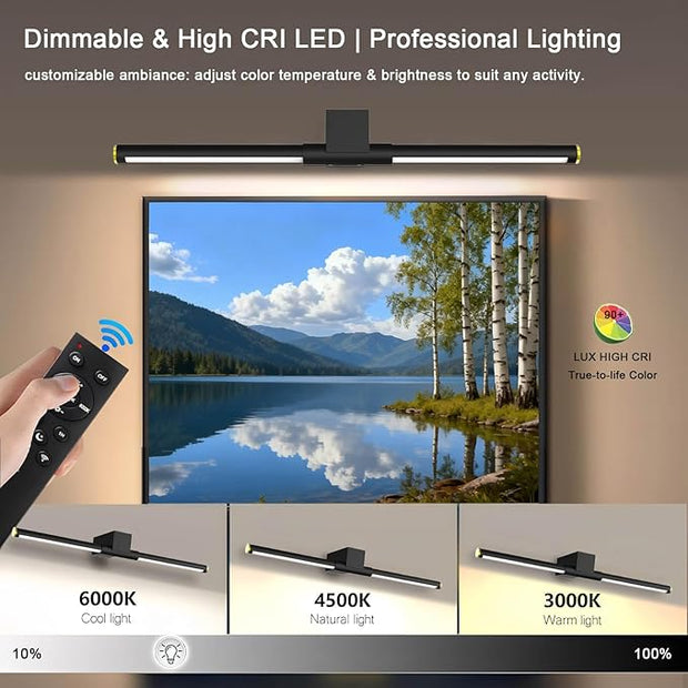 Picture Lights for Wall Battery Operated, Rechargeable Wireless Lights for Pictures on Wall with 3 Color Dimmable Remote for Painting Gallery Dartboard Poster Bedroom Frame Art Decor - Black 24 inch