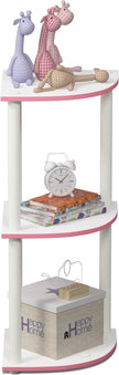 Furinno TURN-N-TUBE Corner Shelf, 3-Tier Corner Bookshelf, Display Storage Shelves with Open Shelves, for Organization and Storage, Living Room, Home Office, Garage, Pink