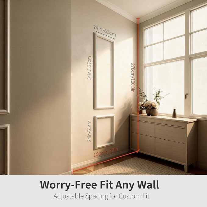 VCK Pre-Cut 3D Wall Molding Kit, Set of 2 | Ready-to-Assemble Wainscoting Panels for Accent Wall Decor | Easy DIY Installation with Glue | for Living Room & Bedroom (1 Top & 1 Bottom)