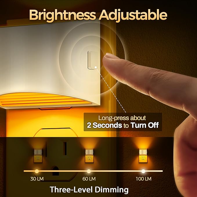 DORESshop LED Night Light[4 Pack], Night Lights Plug into Wall, 3 Level Brightness Adjustable Plug in Night Light, Dusk to Dawn Sensor Nightlights for Adults,Bedroom,Bathroom,Hallway, Amber
