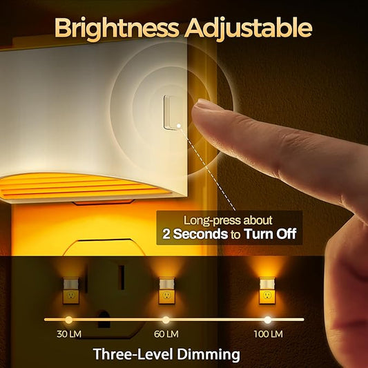DORESshop LED Night Light[2 Pack], Night Lights Plug into Wall, 3 Level Brightness Adjustable Plug in Night Light, Dusk to Dawn Sensor Nightlights for Adults,Bedroom,Bathroom,Hallway, Amber