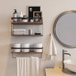 RICHER HOUSE 2+1 Tier Wall Mounted Floating Shelves Set of 2, Rustic Wood Shelf with Metal Frame, Extra Storage Rack for Bathroom, Kitchen, Bedroom with Tissue Rack & Towel Bar - Rustic Brown