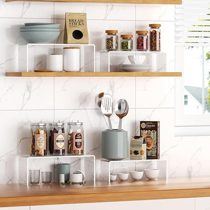 5-Pack Acrylic Spice Rack(10.8"~12.4"L), Seasoning Organizer with Non-Slide Silicone Pads, Clear Cabinet Organizer Shelf for Kitchen Countertop, Cupboard, Pantry, Shelf Riser Rack for Cans and Cups