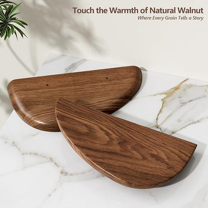 Solid Walnut Floating Shelves for Wall 15.7 Inch Set of 2, Live Edge Wall Mounted Shelf,Rustic Farmhouse Wooden Floating Shelf,Wood Wall Shelves for Bathroom Living Room,Bedroom,Kitchen