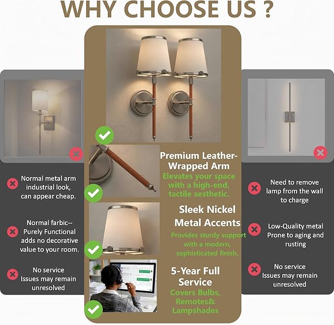 DORESshop Battery Operated Wall Sconce Set of 2, Wireless Wall Light Easy to Install, 7 Color Rechargeable Wall Sconces, Sconce Wall Decor Set of 2 for Bedroom, Living Room, Chrome and Leather, 18.7in