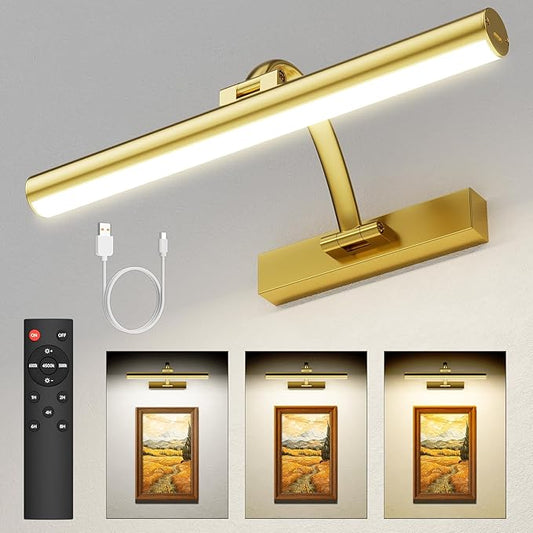 Picture Lights for Wall Rechargeable, 5200mAh Battery Operated Poster Light with Remote & Timer, 13" Dimmable Art Light, 3 Color Temperatures for Artworks, Paintings, Gallery, Canvas (1 Pack)