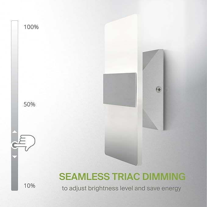 ASD LED Indoor Wall Mount Light Fixture - 8 Inch 10W Modern Interior Brushed Nickel Dimmable Wall Sconce Light - ETL 2700K-5000K Adjustable - Hallway, Bedroom LED Wall Lights, Pack of 2