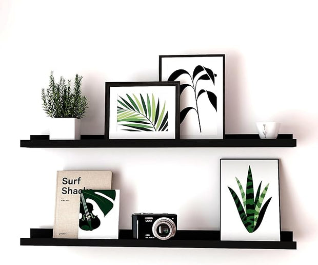 Long Floating Shelves for Wall Decor, Long Wall Mounted Storage Shelf for Bedroom, Living Room, Bathroom, Kitchen, Nursery, Display Picture Ledge Shelf with Lip Set of 2-36 Inches, Black